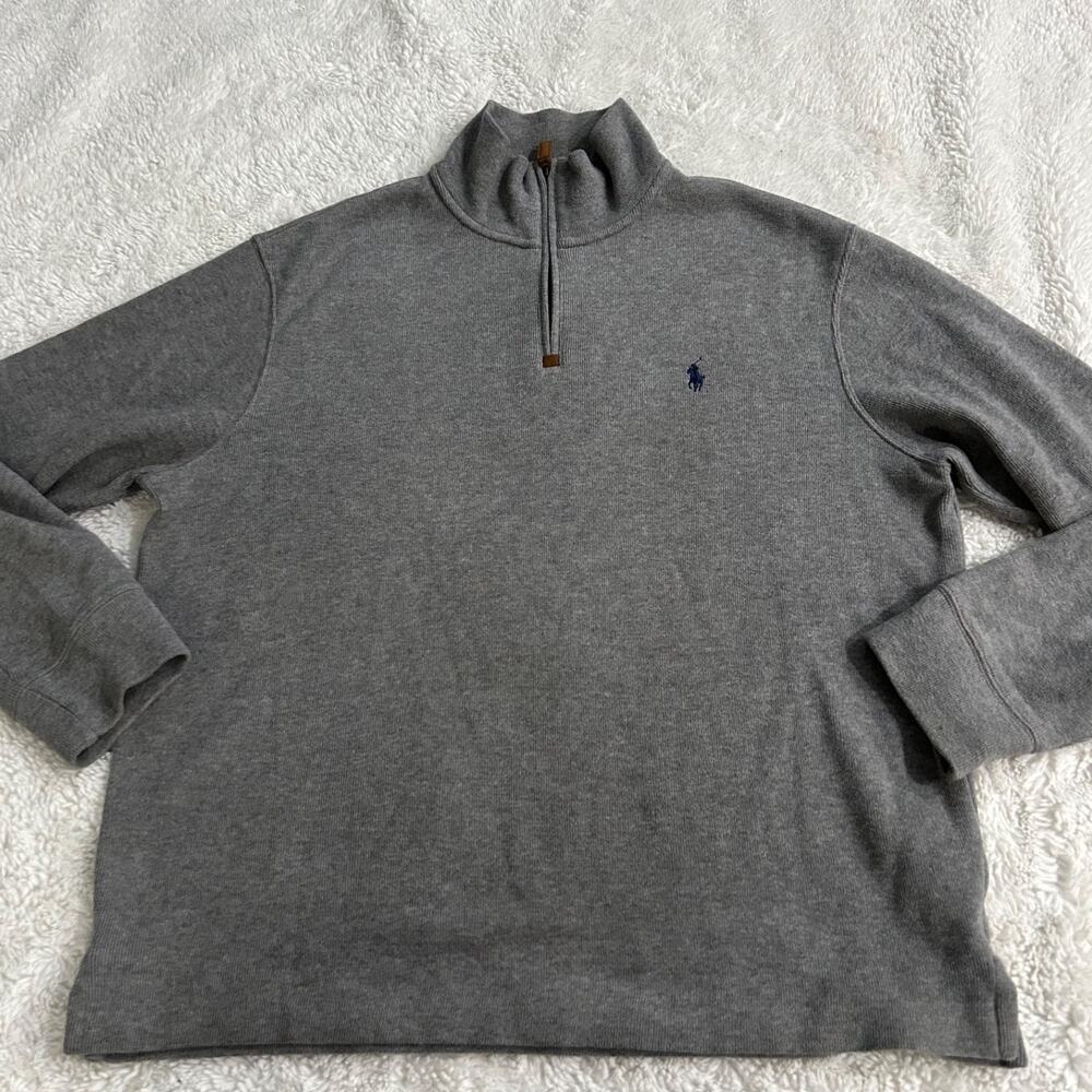 Polo Ralph Lauren Mens XL Quarter Zip Ribbed Sweater Gray Preppy Country Club - Picture 2 of 6